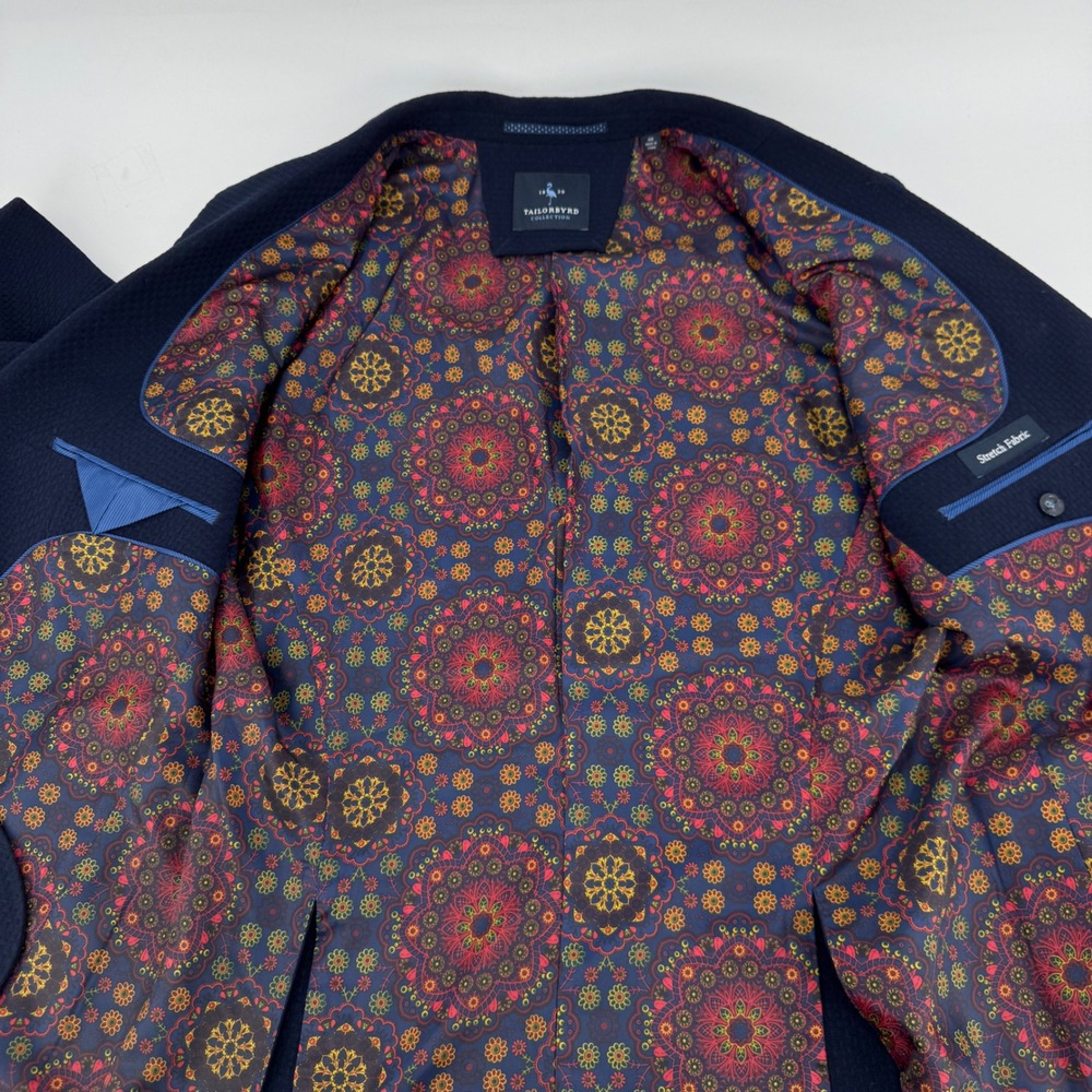 Tailorbyrd Collection Navy Blue Waffle Knit Blazer Sport Coat 40R Paisley Lining - Picture 5 of 12